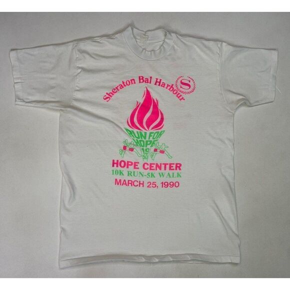 VINTAGE Sheraton Run For Hope 1990 Graphic T-shirt Men Medium 90s Single Stitch - Picture 1 of 11